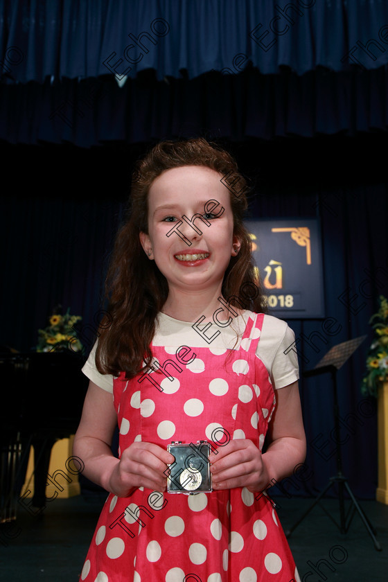 Feis06032018Tue25 
 25
Silver Medallist Emma Coakley from Watergrasshill for her performance of Good Morning from Hairspray. 
 Singing and School Choirs Class: 113: The Edna McBirney Memorial Perpetual Award Solo Action Song 12 Years and Under Section 2 Feis Maiti 92nd Festival held in Fr. Mathew Hall. EEjob 06/03/2018 Picture: Gerard Bonus.