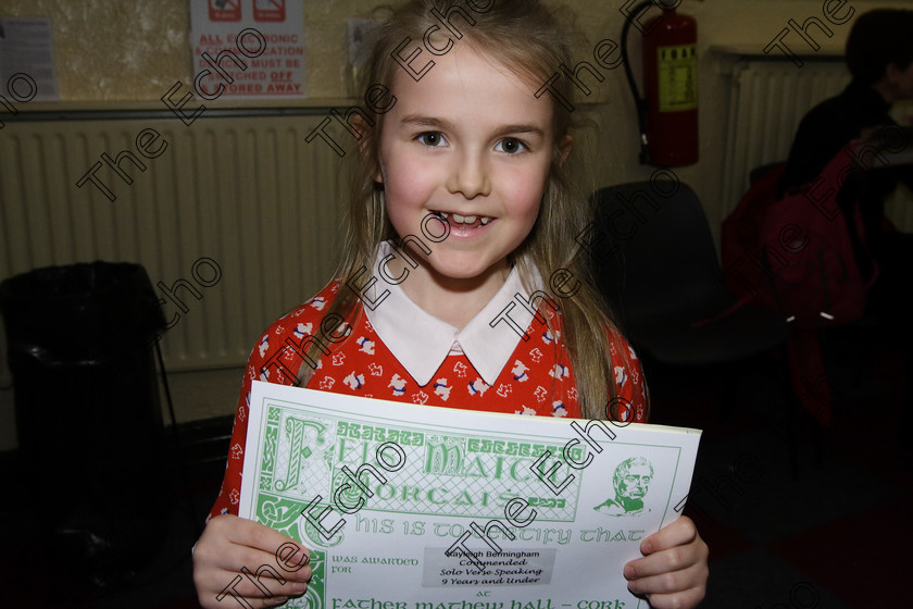 Feis25032018Sun83 
 83
Kayleigh Bermingham from Rathcormac commended in Speech and Drama Class: 366: Solo Verse Speaking Girls 9 Years and Under Section 5 Feis Maiti 92nd Festival held in Fr. Mathew Hall. EEjob 25/03/2018 Picture: Gerard Bonus