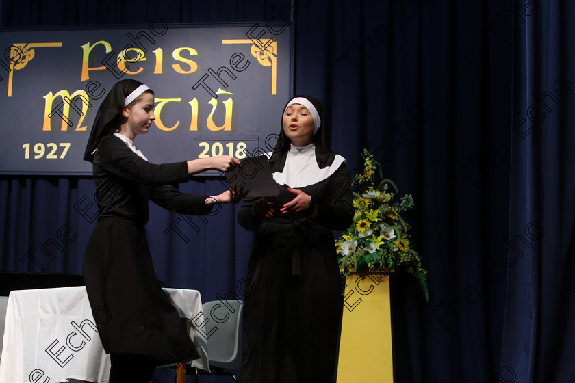 Feis15032018Thu21 
 19~21
Molly OFlynn and Molly Hickey from The Lough performing My Favourite Things from The Sound of Music.
 Speech and Drama Class: 336: The Trevor Ryan Perpetual Cup Musical Drama Duo18 Years and Under Feis Maiti 92nd Festival held in Fr. Mathew Hall. EEjob 15/03/2018 Picture: Gerard Bonus.