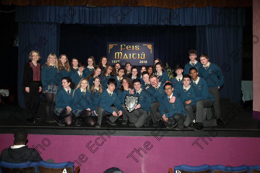 Feis12042018Thu66 
 66~67
Glanmire Community School Senior Choir winners of The Father Mathew Perpetual Shield with Conducted by Ann Mannix.
Singing Class: 81: The Father Mathew Perpetual Shield 19 Years and Under Feis Maiti 92nd Festival held in Fr. Mathew Hall. EEjob 12/04/2018 Picture: Gerard Bonus