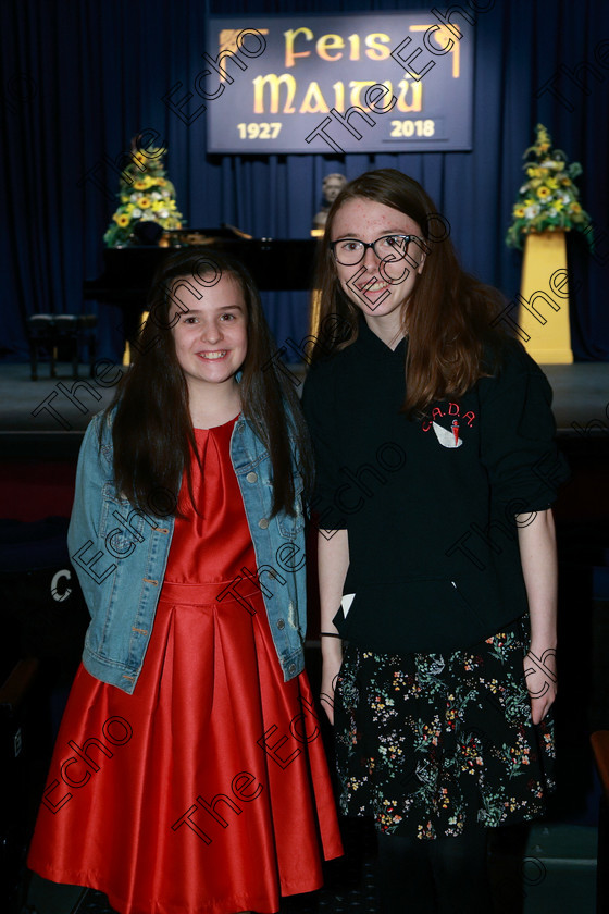 Feis05032018Mon17 
 17
Robyn Morrissey and Lily Carey Murphy from Ballincollig and Ashmount.

Singing and School Choirs Class: 53: Girls Solo Singing 13 Years and Under Section 2 Feis Maiti 92nd Festival held in Fr. Mathew Hall. EEjob 05/03/2018 Picture: Gerard Bonus.