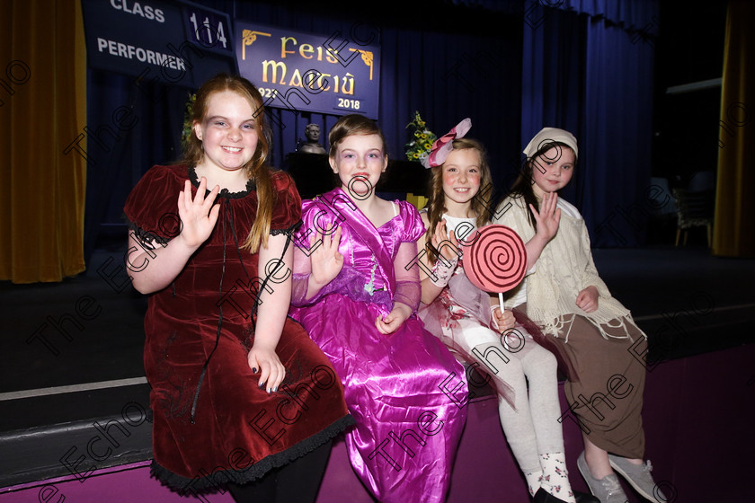 Feis26032018Mon56 
 56
Orianna McLoughlin Barry, Amelia OHalloran, Lulu Walsh and Hazel Gaffey.
 Speech and Drama Class: 114: The Altrusa Club of Cork Perpetual Trophy Solo Action Song 10 Years and Under Section 3Feis Maiti 92nd Festival held in Fr. Mathew Hall. EEjob 26/03/2018 Picture: Gerard Bonus