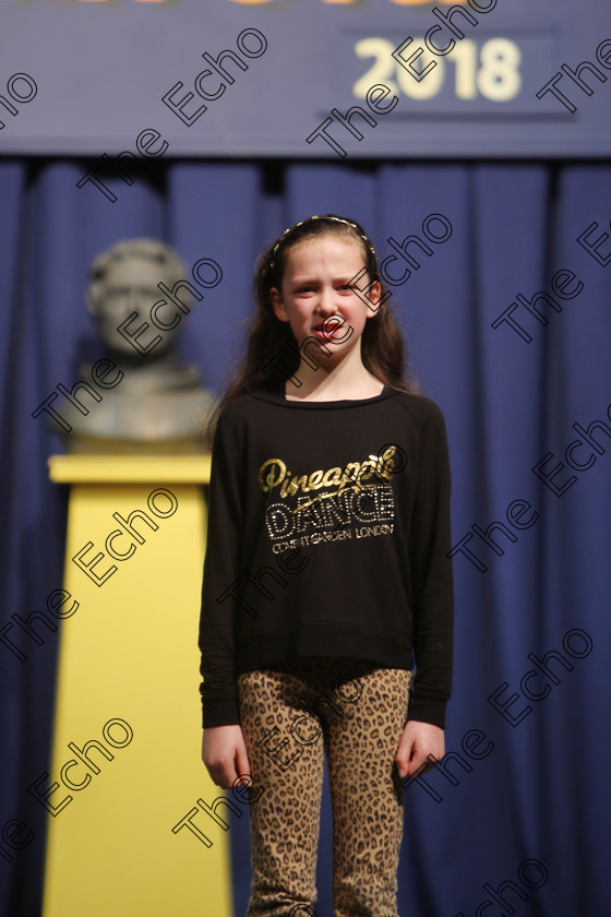 Feis25032018Sun01 
 1
Leah OSullivan performing.
 Speech and Drama Class: 365: Solo Verse Speaking Girls 10 Years and Under Section 5 Feis Maiti 92nd Festival held in Fr. Mathew Hall. EEjob 25/03/2018 Picture: Gerard Bonus