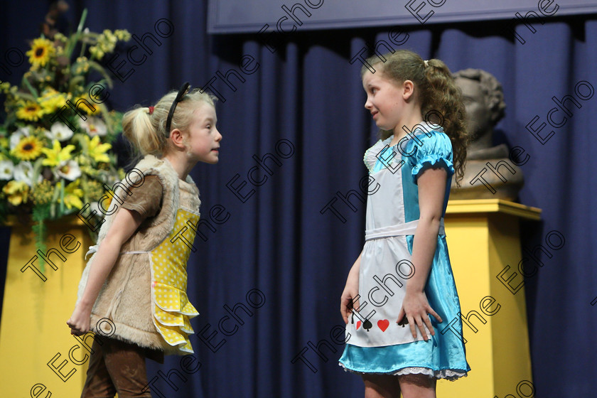 Feis24032018Sat65 
 63~65
Anna Louise Crowley and Christine Lucey performing a scene from Goldilocks.
 Speech and Drama Class: 312: Dramatic Duo 10 Years and Under Feis Maiti 92nd Festival held in Fr. Mathew Hall. EEjob 24/03/2018 Picture: Gerard Bonus