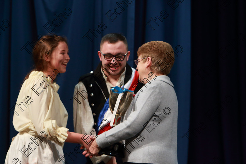 Feis03032019Sun47 
 47
Adjudicator Eileen Field presenting the The Hall Perpetual Cup Chloe Keating and Liam Horgan CADA Performing Arts.

Class: 101: The Hall Perpetual Cup Group Actions Song 14 Years and Over Programme not to exceed 8 minutes.

Feis Maiti 93rd Festival held in Fr. Mathew Hall. EEjob 03/03/2019. Picture: Gerard Bonus