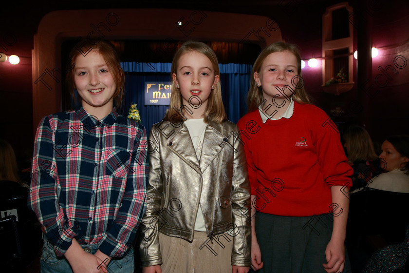 Feis12032018Mon42 
 42
Performers Saoirse OSullivan, Aoife ODonoghue and Rebecca OSullivan from Glanmire and Dunkethle.

Speech and Drama Class: 365: Solo Verse Speaking Girls 10 Years and Under Section 4 Feis Maiti 92nd Festival held in Fr. Mathew Hall. EEjob 12/03/2018 Picture: Gerard Bonus