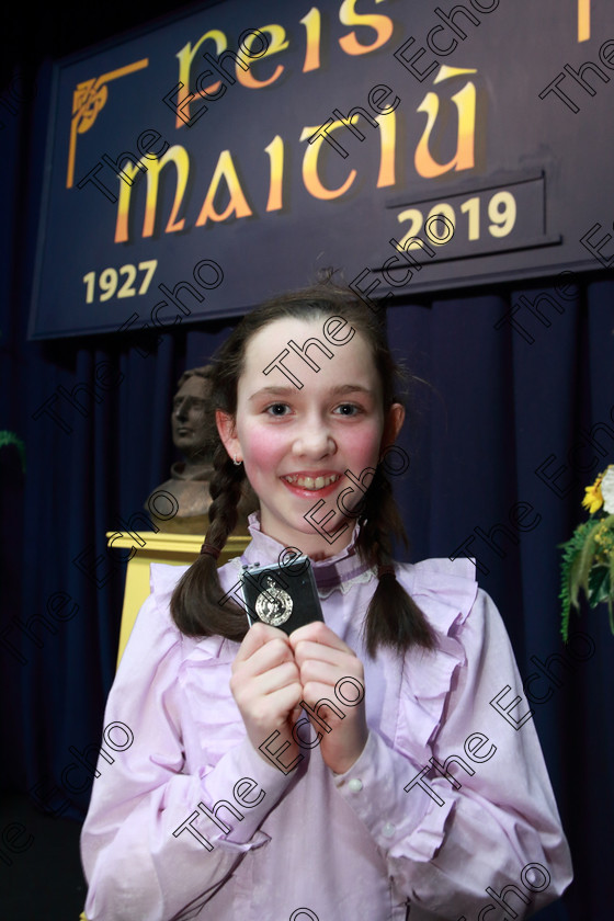 Feis11032019Mon18 
 18
Silver Medalist Aoibhe Greally from Carrigaline for her performance of Kinder Transport.

Class: 327: The Hartland Memorial Perpetual Trophy Dramatic Solo 12YearsandUnder Section 1 A Solo Dramatic Scene not to exceed 5 minutes.

Feis Maiti 93rd Festival held in Fr. Mathew Hall. EEjob 11/03/2019. Picture: Gerard Bonus