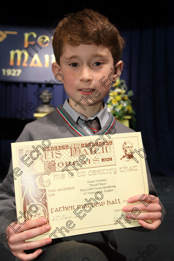 Feis29032019Fri18 
 18
3rd place Sean Twomey from Waterfall.

Class: 379: Solo Verse Speaking Boys 10 Years and Under Section 2 Either: November Night Countdown Moira Andrew or: Wellingtons Gareth Owen.

Feis Maiti 93rd Festival held in Fr. Mathew Hall. EEjob 29/03/2019. Picture: Gerard Bonus