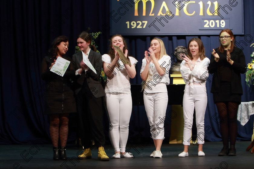 Feis28032019Thu36 
 36
Fellow performers applauding the Cup Winners.

Class: 336: The Trevor Ryan Perpetual Cup 5Musical Drama Duo18 Years and Under A duo dialogue and song not to exceed 10 minutes.

Feis Maiti 93rd Festival held in Fr. Mathew Hall. EEjob 28/03/2019. Picture: Gerard Bonus