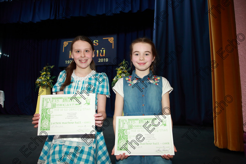 Feis08032019Fri23 
 23
Commended Ava ODriscoll from Aherla and Rocha Murphy from Castlemartyr

Class: 328: The Fr. Nessan Shaw Memorial Perpetual Cup Dramatic Solo 10YearsandUnder Section 1 A Solo Dramatic Scene not to exceed 4 minutes.

Feis Maiti 93rd Festival held in Fr. Mathew Hall. EEjob 08/03/2019. Picture: Gerard Bonus