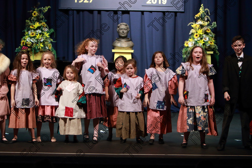 Feis28022019Thu66 
 62~67
CADA Performing Arts performing extracts from Annie.

Class: 103: The Rebecca Allman Perpetual Trophy Group Action Songs 10 Years and Under Programme not to exceed 10minutes.

Feis Maiti 93rd Festival held in Fr. Mathew Hall. EEjob 28/02/2019. Picture: Gerard Bonus