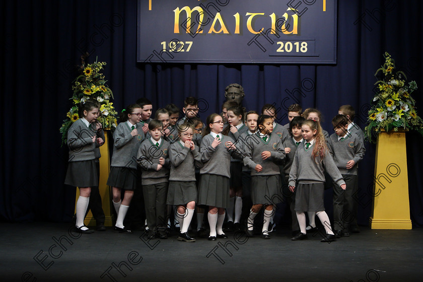 Feis23022018Fri06 
 6~14
An Teaghlaigh Ballyphehane performing.
 Speech and Drama Class: 476: The Peg OMahony Memorial Perpetual Cup Choral Speaking 4th Class Feis Maiti 92nd Festival held in Fr. Mathew Hall. EEjob 23/02/2018 Picture: Gerard Bonus.