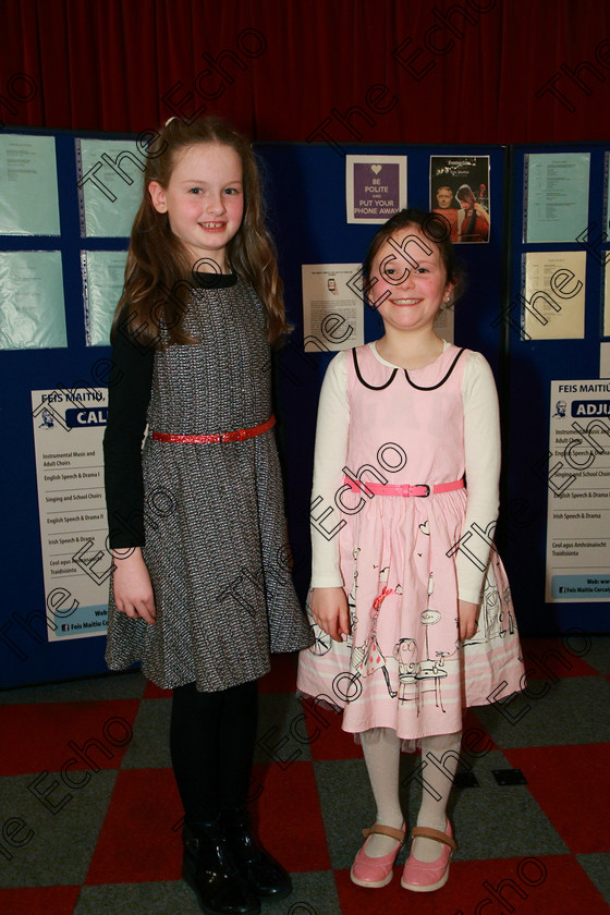 Feis11032018Sun10 
 10
Sarah OSullivan and Kiera Maloney from Ovens.
 Singing and School Choirs Class: 367: Solo Verse Speaking Girls 8 Years and Under Section 5 Feis Maiti 92nd Festival held in Fr. Mathew Hall. EEjob 06/03/2018 Picture: Gerard Bonus.