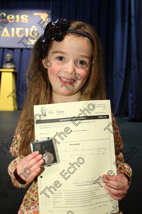 Feis21032018Wed55 
 55
Bronze Medallist Jenny Kehelly from Glanmire.
 Labhairt na Filocht agus Mreanna Drmaochta Class: 518: Bharslabhairt 5 Bliana DAois N Faoina Feis Maiti 92nd Festival held in Fr. Mathew Hall. EEjob 21/03/2018 Picture: Gerard Bonus.