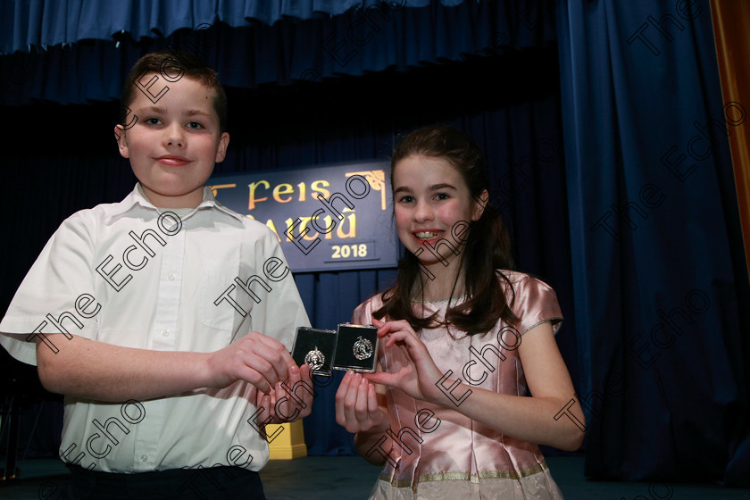 Feis05032018Mon09 
 9
Silver Medallists Duo; Simon Whelan and Clodagh Barrett from Mitchelstown. 
 Singing and School Choirs Class: 93: Vocal Duets 13 Years and Under Feis Maiti 92nd Festival held in Fr. Mathew Hall. EEjob 05/03/2018 Picture: Gerard Bonus.