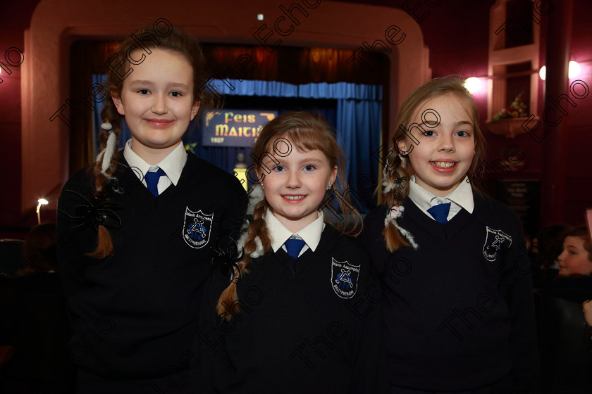 Feis13032019Wed02 
 2
Clodagh OConnor, Katelyn McGann and Grace Oneill from Maria Assumpta Ballyphehane.

Feis Maiti 93rd Festival held in Fr. Mathew Hall. EEjob 13/03/2019. Picture: Gerard Bonus. 
Class: 486Action Verse The William OSullivan Memorial Perpetual Cup4thClass (a) Skeleton House Laurence Smith (b) Own Choice.1