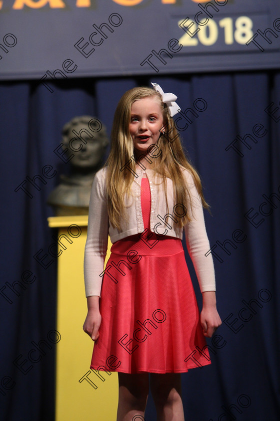 Feis25032018Sun41 
 41
Katie Cussen from Ballinhassig reciting her poem 
 Speech and Drama Class: 366: Solo Verse Speaking Girls 9 Years and Under Section 5 Feis Maiti 92nd Festival held in Fr. Mathew Hall. EEjob 25/03/2018 Picture: Gerard Bonus