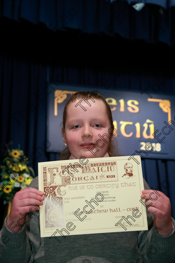 Feis20022018Tue33 
 33
Joint 3rd place Livia Dennis from Wilton.
 Speech and Drama Class: 364: Girls 11 Years and Under Section 1 Feis Maiti 92nd Festival held in Fr. Mathew Hall. EEjob 20/02/2018 Picture: Gerard Bonus.