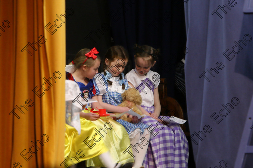 Feis20032018Tue20 
 20
Performers backstage Deirdre OMahony, Laura Cummins and Charlotte Herlihy admiring Toto.
 Speech and Drama Class: 329: Dramatic Solo 8 Years and Under Feis Maiti 92nd Festival held in Fr. Mathew Hall. EEjob 20/03/2018 Picture: Gerard Bonus