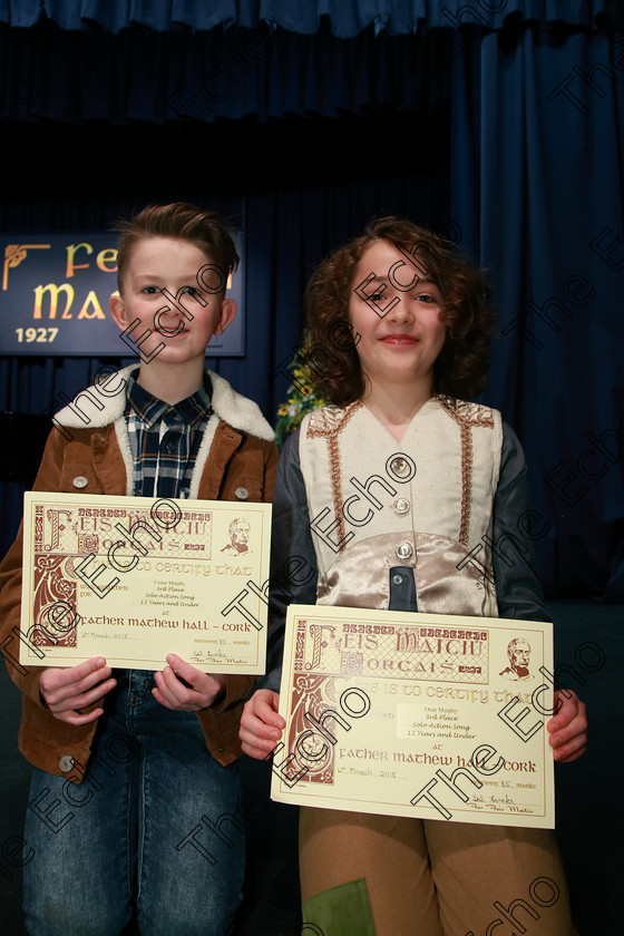 Feis06032018Tue23 
 23
Joint 3rd place Conor Murphy and Oran Murphy from Mayfield and Mitchelstown.
 Singing and School Choirs Class: 113: The Edna McBirney Memorial Perpetual Award Solo Action Song 12 Years and Under Section 2 Feis Maiti 92nd Festival held in Fr. Mathew Hall. EEjob 06/03/2018 Picture: Gerard Bonus.