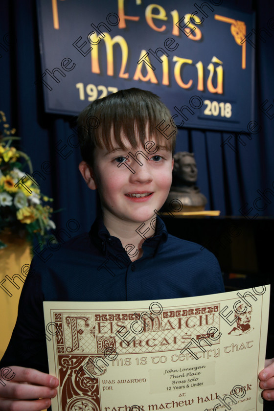 Feis06022018Tue24 
 24
Joint 3rd place John Lonergan from Conna.
 Instrumental Music Class: 205: Brass Solo 12 Years and Under Feis Maiti 92nd Festival held in Fr. Mathew Hall. EEjob 05/02/2018 Picture: Gerard Bonus.