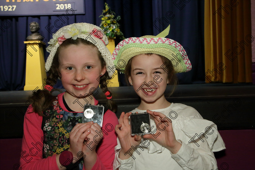 Feis20032018Tue46 
 43~46
Silver Medallists Laura Coomey and Tamara Moynihan from Grange Ovens for their performance of Mary Lamb and Mary, Mary Quite Contrary.
 Speech and Drama Class: 313: Dramatic Duo 8 Years and Under Feis Maiti 92nd Festival held in Fr. Mathew Hall. EEjob 20/03/2018 Picture: Gerard Bonus.