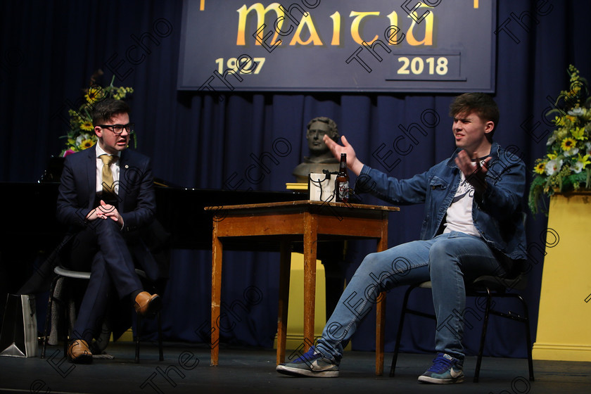 Feis15032018Thu18 
 16~18
Cup Winners and Silver Medallists; Shane Downey and Andrew Lane from Douglas performing What Will I Do.
 Speech and Drama Class: 336: The Trevor Ryan Perpetual Cup Musical Drama Duo18 Years and Under Feis Maiti 92nd Festival held in Fr. Mathew Hall. EEjob 15/03/2018 Picture: Gerard Bonus.