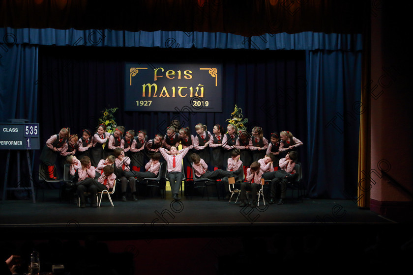 Feis03042019Wed10 
 10~15
Gaelscoil U Riada Wilton 3rd Class performing.

Rinn: 533: Corn U Bhuachalla Cr-Reacaireacht 9 Bliana DAois N Faoina An Clog Padraig MacConcoille. (b) A Rogha Fin.

Feis Maiti 93rd Festival held in Fr. Mathew Hall. EEjob 03/04/2019. Picture: Gerard Bonus