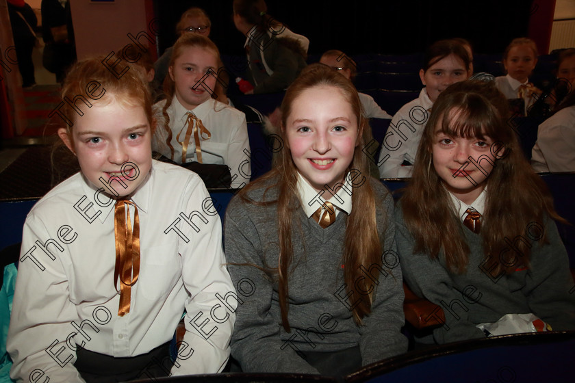 Feis28022019Thu03 
 3
Aisling Mullane, Rachel Lynch and Ellen Costigan from Castlemartyr Childrens Choir.

Class: 84: The Sr. M. Benedicta Memorial Perpetual Cup Primary School Unison ChoirsSection 1Two contrasting unison songs.

Feis Maiti 93rd Festival held in Fr. Mathew Hall. EEjob 28/02/2019. Picture: Gerard Bonus