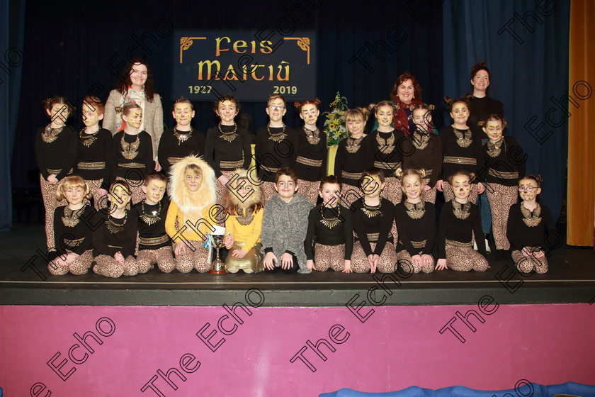 Feis12022019Tue27 
 27~28
Cup Winners Timoleague NS with teachers ine OGorman, Pam Golden, Drama Teacher and Eilish Hurley.

Class: 104: The Pam Golden Perpetual Cup Group Action Songs -Primary Schools Programme not to exceed 8 minutes.

Feis Maiti 93rd Festival held in Fr. Mathew Hall. EEjob 12/02/2019. Picture: Gerard Bonus