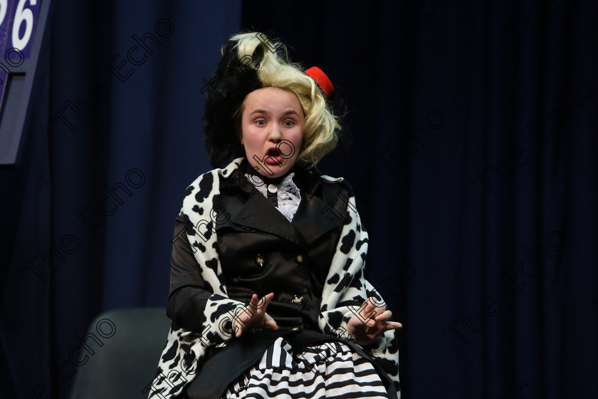 Feis20022018Tue64 
 63~64
Emma Cotter Introducing and performing Cruella Deville.
 Speech and Drama Class: 326: The James ODonovan Memorial Perpetual Cup Year sand Dramatic Solo 14 Section 2 Under Feis Maiti 92nd Festival held in Fr. Mathew Hall. EEjob 20/02/2018 Picture: Gerard Bonus.