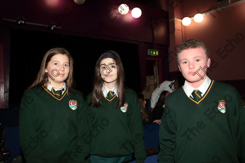 Feis12042018Thu40 
 40
Laoise OMahony, Sadhbh McCabe and Joe Glossop from Ashton School Choir. 
 Singing Class: 83: The Loreto Perpetual Cup Secondary School Unison Choirs Feis Maiti 92nd Festival held in Fr. Mathew Hall. EEjob 12/04/2018 Picture: Gerard Bonus