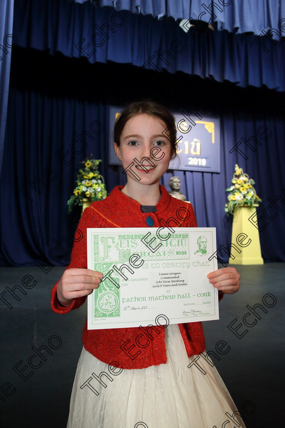 Feis30032019Sat14 
 14
Commended Emily Googan from Ballincollig.

Class: 367: Solo Verse Speaking Girls 8YearsandUnder Section 5 Either: Breakdown Jean Kenward. Or: The Haunted House John Foster.

Feis Maiti 93rd Festival held in Fr. Mathew Hall. EEjob 30/03/2019. Picture: Gerard Bonus