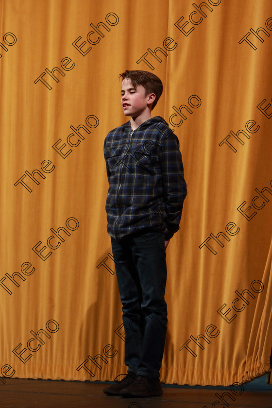 Feis13032019Wed32 
 32~33
Noah Cahill performing Son of Interflux by Gordon Korman.

Class: 327: The Hartland Memorial Perpetual Trophy Dramatic Solo 12 Years and Under Section 3 A Solo Dramatic Scene not to exceed 5 minutes.

Feis Maiti 93rd Festival held in Fr. Mathew Hall. EEjob 13/03/2019. Picture: Gerard Bonus.