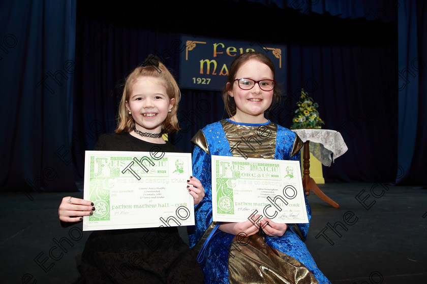 Feis08032019Fri24 
 24
Commended Eimear Barry Murphy from Ballincollig and Sophie Berminghan from Blarney.

Class: 328: The Fr. Nessan Shaw Memorial Perpetual Cup Dramatic Solo 10YearsandUnder Section 1 A Solo Dramatic Scene not to exceed 4 minutes.

Feis Maiti 93rd Festival held in Fr. Mathew Hall. EEjob 08/03/2019. Picture: Gerard Bonus