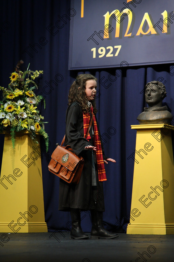 Feis14032018Wed10 
 9~10
Ruby Scannell performing as Herminie from Harry Potter, when she first met Harry and Ron. 
 Speech and Drama Class: 328: The Fr. Nessan Shaw Memorial Perpetual Cup Dramatic Solo 10 Years and Under Section1Feis Maiti 92nd Festival held in Fr. Mathew Hall. EEjob 14/03/2018 Picture: Gerard Bonus.