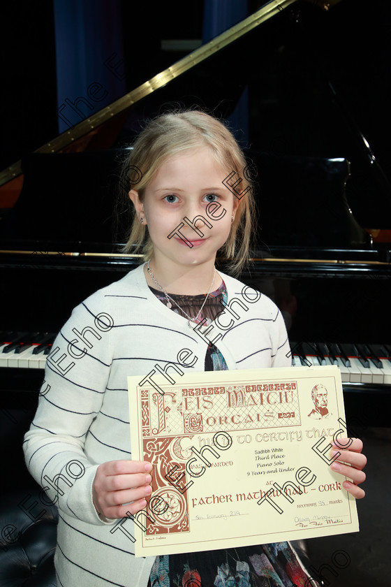 Feis05022019Tue14 
 14
3rd place Sadhbh White from Waterfall.

Class: 187: Piano Solo 9 Years and Under Confined Two contrasting pieces not exceeding 2 minutes.

Feis Maiti 93rd Festival held in Fr. Matthew Hall. EEjob 05/02/2019. Picture: Gerard Bonus