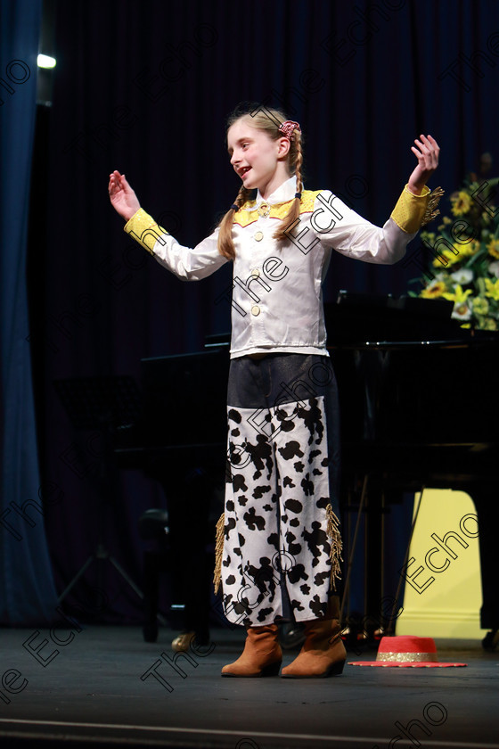 Feis26022019Tue45 
 45
Silver Medal: Charlotte Walmsley from Douglas giving a winning performance of When You Loved Me from Toy Story 2.

Class: 114: The Henry OCallaghan Memorial Perpetual Cup Solo Action Song 10 Years and Under Section 1 An action song of own choice.

Feis Maiti 93rd Festival held in Fr. Mathew Hall. EEjob 26/02/2019. Picture: Gerard Bonus