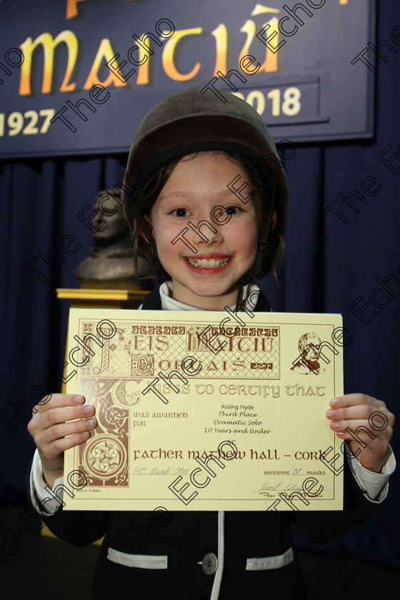 Feis14032018Wed34 
 34
3rd place Aisling Hyde for her performance of Emily The Resident Ghost.
 Speech and Drama Class: 328: The Fr. Nessan Shaw Memorial Perpetual Cup Dramatic Solo 10 Years and Under Section1Feis Maiti 92nd Festival held in Fr. Mathew Hall. EEjob 14/03/2018 Picture: Gerard Bonus.