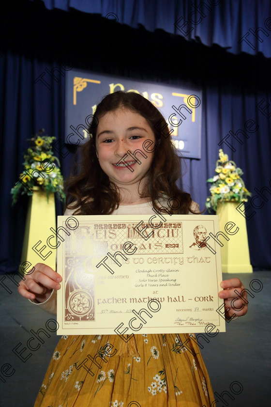 Feis30032019Sat12 
 12
3rd place Clodagh Crotty Glavin from Carrigtwohill.

Class: 367: Solo Verse Speaking Girls 8YearsandUnder Section 5 Either: Breakdown Jean Kenward. Or: The Haunted House John Foster.

Feis Maiti 93rd Festival held in Fr. Mathew Hall. EEjob 30/03/2019. Picture: Gerard Bonus