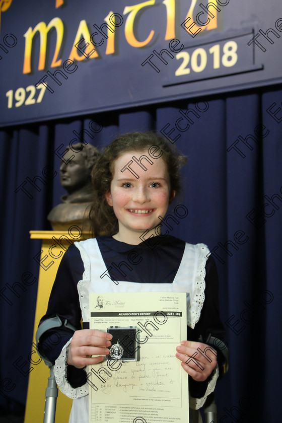 Feis14032018Wed32 
 32
Silver Medallist Andrea Lehane from Ballincollig for her performance of Imported.
 Speech and Drama Class: 328: The Fr. Nessan Shaw Memorial Perpetual Cup Dramatic Solo 10 Years and Under Section1Feis Maiti 92nd Festival held in Fr. Mathew Hall. EEjob 14/03/2018 Picture: Gerard Bonus.