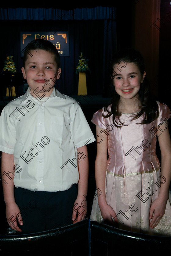 Feis05032018Mon07 
 7
Duo Simon Whelan and Clodagh Barrett from Mitchelstown. 
 Singing and School Choirs Class: 93: Vocal Duets 13 Years and Under Feis Maiti 92nd Festival held in Fr. Mathew Hall. EEjob 05/03/2018 Picture: Gerard Bonus.