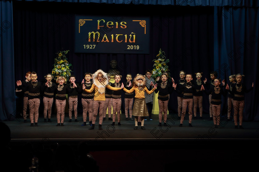 Feis12022019Tue22 
 17~24
Timoleague NS performing extracts from The Lion King.

Class: 104: The Pam Golden Perpetual Cup Group Action Songs -Primary Schools Programme not to exceed 8 minutes.

Feis Maiti 93rd Festival held in Fr. Mathew Hall. EEjob 12/02/2019. Picture: Gerard Bonus