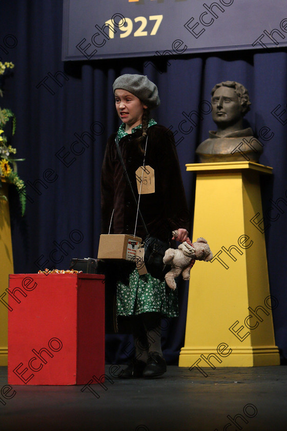 Feis16032018Fri11 
 11
Sophia Newell from Fermoy giving a Silver Medal performance of Kinder Transport as Eva.
 Speech and Drama Class: 328: The Fr. Nessan Shaw Memorial Perpetual Cup Dramatic Solo 10 Years and Under Section 3 Feis Maiti 92nd Festival held in Fr. Mathew Hall. EEjob 16/03/2018 Picture: Gerard Bonus.