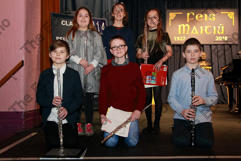 Feis30012018Tueo20 
 20
Performers; Dominic Geslers, Sam ORiordan, Robert OHalloran, Emily Lewis, Aoife Connolly and Sophie Noctor.
 EEjob 30/01/2018 
Feis Maiti 92nd Festival held in Fr. Matthew Hall 
Picture: Gerard Bonus

Instrumental Music. 
Class: 214: The Casey Perpetual Cup Woodwind Solo12 years and Under.