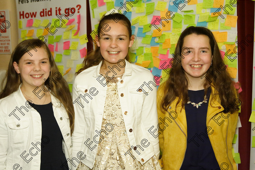 Feis24032018Sat01 
 1
Performers Claire Mullins, Eabha Sabatino and Hazel Cronin from Blackrock and Ballinlough.
 Speech and Drama Class: 363: Solo Verse Speaking Girls 12 Years and Under Section 2 Feis Maiti 92nd Festival held in Fr. Mathew Hall. EEjob 24/03/2018 Picture: Gerard Bonus