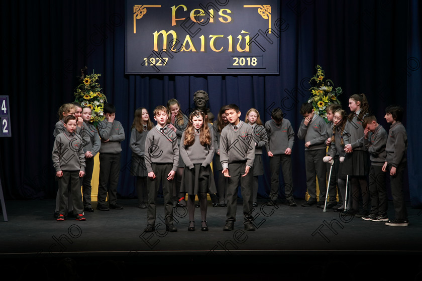 Feis21022018Wed35(1) 
 32~37
Ballinora N S 6th Class performing Give Up Slimming Mom as their own choice.
 Speech and Drama Classes: 485: Action Verse The OBrien Perpetual Cup5th Class and Class: 484: The Sri Lanka Festival Perpetual Trophy 6th Class, Feis Maiti 92nd Festival held in Fr. Mathew Hall. EEjob 21/02/2018 Picture: Gerard Bonus.