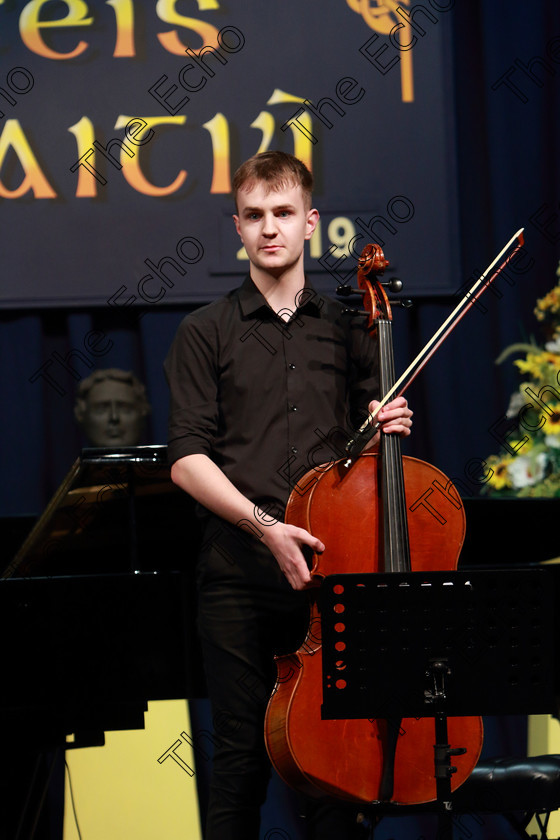 Feis0602109Wed27 
 27~29
Jack Ryan from Carrigaline playing Beethovans Cello Sonata No. 4 orchestra provided by Denise Crowley.

Class: 247: The Rotary Club of Cork Perpetual Cup Violoncello Solo Senior (a) Debussy Prologue, 1stmvt. from Sonata. (b) Contrasting piece not to exceed 5 minutes.

Feis Maiti 93rd Festival held in Fr. Matthew Hall. EEjob 06/02/2019. Picture: Gerard Bonus