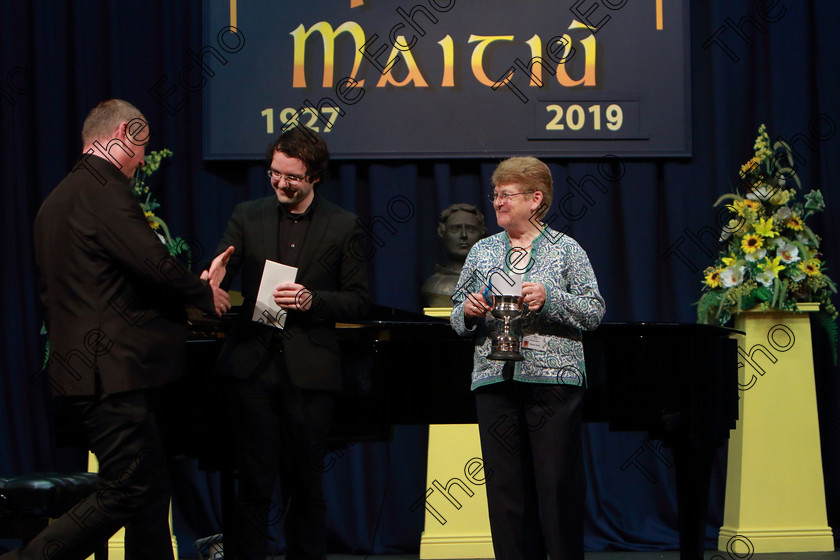 Feis01032019Fri64 
 64
Tom Doyle handing over his Bursary to winner Powel Switaj from Bishopstown and Adjudicator Eileen Field.

Class: 25: The Operatic Perpetual Cup and Gold Medal and Doyle Bursary Bursary Value 100 Opera18 Years and Over A song or aria from one of the standard Operas.

Feis Maiti 93rd Festival held in Fr. Mathew Hall. EEjob 01/03/2019. Picture: Gerard Bonus