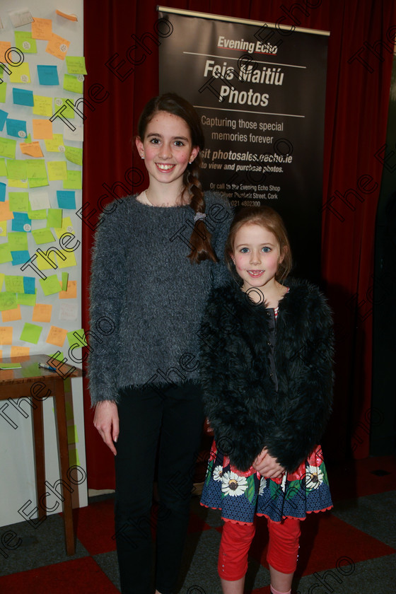 Feis22022018Thu25 
 25
Performer Ciarnait Lyons from Glounthaune with her sister Tailte.
 Speech and Drama Classes: 363: Solo Verse Speaking Girls 12 Years and Under Section 1
Feis Maiti 92nd Festival held in Fr. Mathew Hall. EEjob 22/02/2018 Picture: Gerard Bonus.